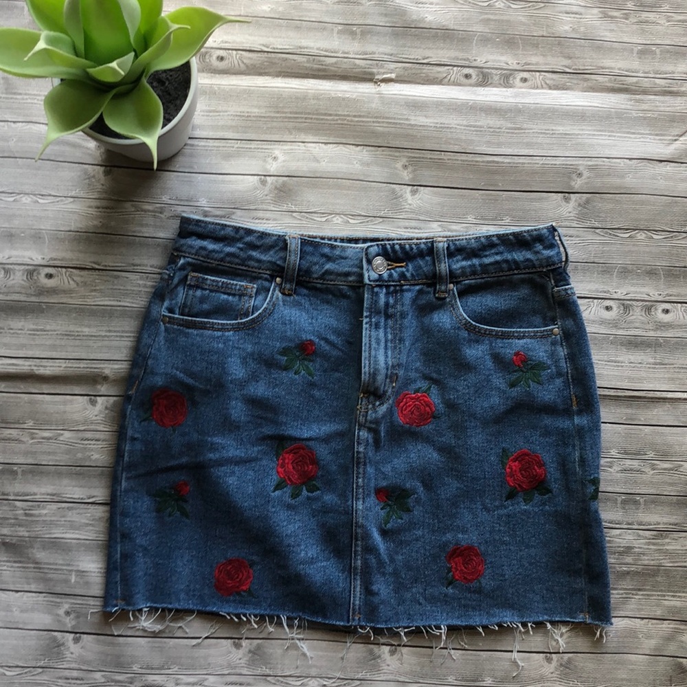 Pacsun Roses Jean Skirt